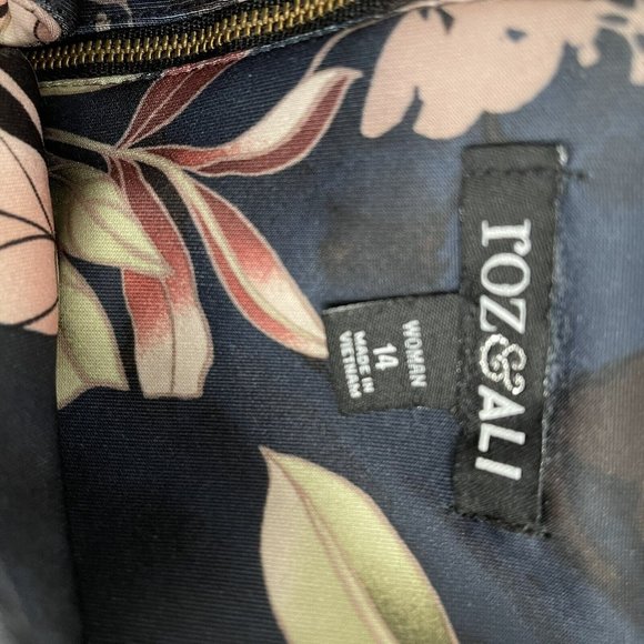 Roz & Ali Keyhole Suba Knit Dress Women's Blue Floral Short Sleeve Size 14 - Picture 3 of 5